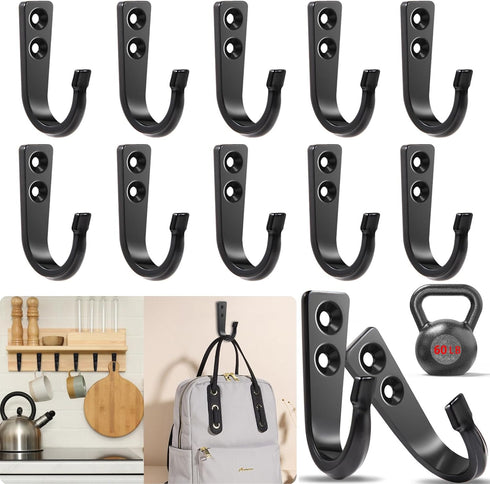 WODEGIFT 12Pcs Heavy Duty Wall Hooks, Metal Coat Hooks for Hanging Coats, Towels, Backpacks, Hats, Coffee Mugs (Black)