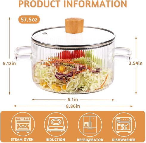WHJY 56oz Small Glass Cooking Pot with Lid, Glass Stovetop Pot, Heat Resistant Borosilicate Glass Simmer Pot, Soup Pot with Lid by WHJY