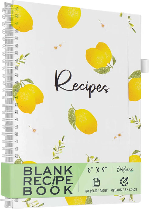 OUTSHINE 6 x 9 Lemons Hardcover Recipe Binder: Blank Recipe Binder to Write Your Own Recipes