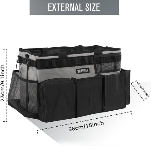 Wearable Cleaning Caddy Bag, Organizer with Handle & Shoulder Straps for Housekeepers, 4 Foldable Dividers (Grey)
