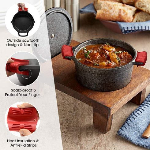 Silicone Assist Hot Pan Handle Holder, 4 Pack Red Sleeve for Cast Iron Skillets, Nonslip Heat Resistant Covers
