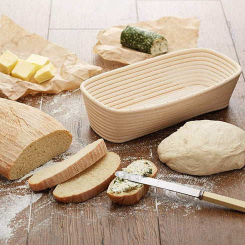 2 PCS 10 inch Oval Long Banneton Brotform Rattan Basket & Liner for Bread Dough Proofing, Rising for Bakers