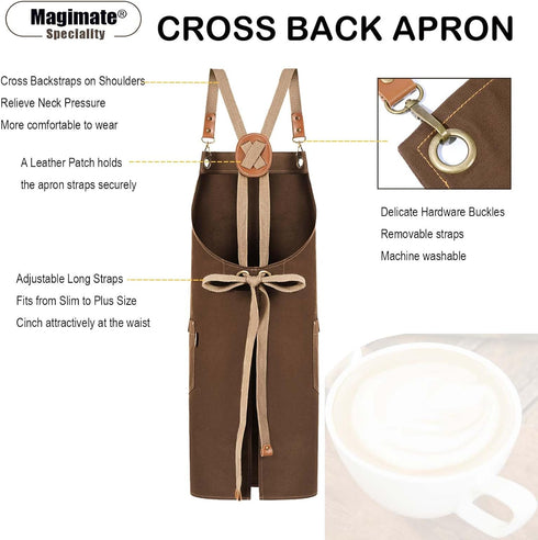 Chef Apron for Men Women, Cotton Canvas Cross Back Straps Apron for Kitchen Cooking, Artists Painting