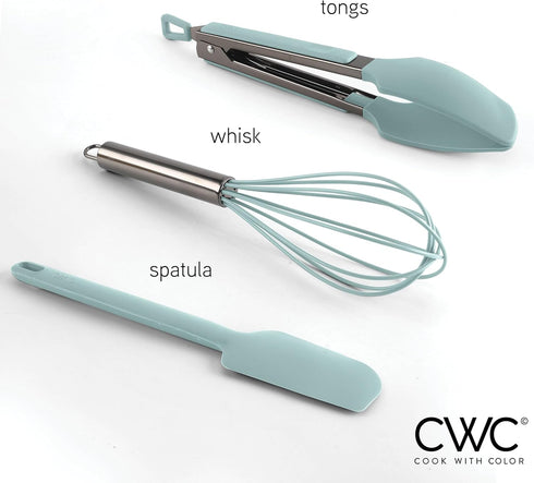 COOK WITH COLOR Silicone Cooking Utensils, 3 Pc Kitchen Utensil Set, Easy to Clean for Nonstick Cookware, Kitchen