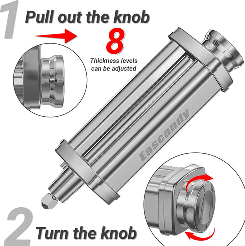Pasta Maker Attachment for KitchenAid Stand Mixer, Stainless Steel Pasta Roller with 8 Gears Adjustable