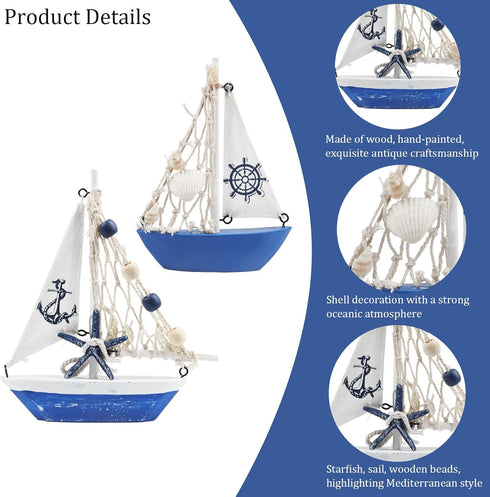 Meching Sailboat 2 Set Sailboat Mini Model Decoration PCS Wooden Sailing Boat Home Decor Nautical Decoration Sailing