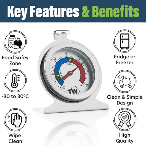 Twin Pack Fridge Freezer Thermometer for Monitoring Refrigerator Temperature - Stainless Steel