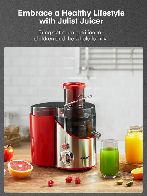 Juicer Machines, Juilist 800W Max Power Juicer Extractor with 3" Wide Mouth, 3-Speed Setting, Easy to Clean, Red