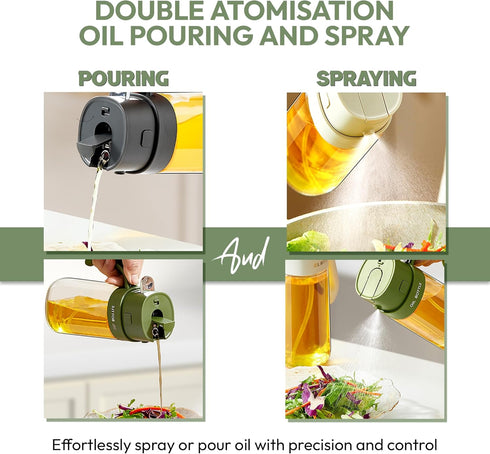 2-in-1 18oz 550ml Green / - Olive Oil Sprayer for Cooking,Salad and BBQ, Leakproof Oil Dispenser for Frying, Glass