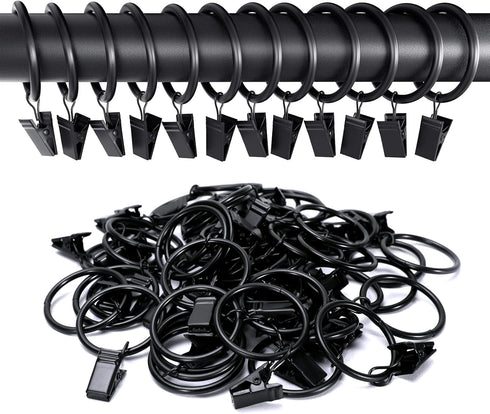 44pcs Rustproof Curtain Rings with Clips Hooks, 1.5 inch Matte Metal Stainless Steel Drapery Rings for Tension Rods,