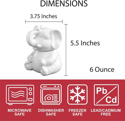 HIC Kitchen Elephant Sugar Bowl, Fine Porcelain, 8-Ounce Capacity