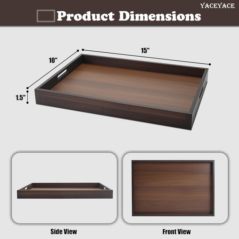 YACEYACE 15"x10"x1.5" Wood Serving Tray Decor, Medium Serving Tray for Party, Ottoman, Coffe Table, Bar, Breakfast