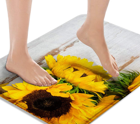 Britimes Bath Mat, Yellow Sunflower Washable Floor Rug 18x30 Inches for Bathroom Kitchen Bedroom Decor