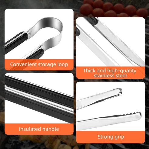 4 Pack Premium Stainless Steel Kitchen Tongs: 12 Inch Heat Resistant Serving Tongs with Non-Slip Grip