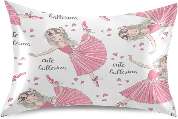 AUUXVA Girl Satin Pillowcase - Queen Size Ballet Ballerina Pillow Sham with Envelope Closure for Kids