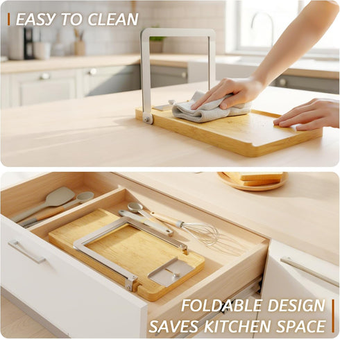 CAROCUT 6.3, Adjustable Bread Slicer, Foldable Wood & Stainless Steel Guide for Homemade Sourdough, Sandwich & Artisan