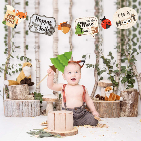 35 PCS Woodland Animal Photo Booth Props - Wild One Camping Theme Party Favors for Baby Shower Birthday Supplies