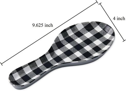 UPware Melamine Spoon Rest Spoon Holder Kitchen Utensil Holders 9.625 Inch for Kitchen Counter Dining Table (Gingham Black)