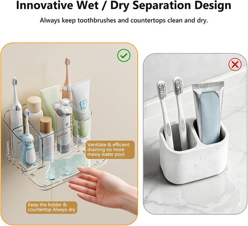 Countertop 5 Toothbrush Holders for Bathroom Organizer, Slots Large Capacity Electric Toothbrush Holder Wall-Mount