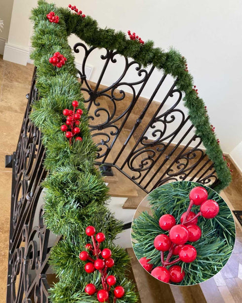 UWIOFF 20 8.3" Pcs Red Berry Stems, Holly Christmas Berries Stems for Christmas Tree Picks Decorations Crafts Holiday