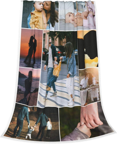 Custom Blankets with Photos Collage - Personalized Throw Blankets with Picture and Text, 40x50 Inch, 9 Photos