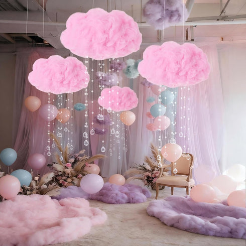 3D Decor(4 Marsui Artificial Cloud Props LED Hanging Pink Light String Fake Imitation Cotton Cloud Classroom School