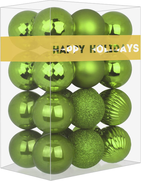 Lime Green 2.5" Christmas Balls, Shatterproof Hanging Ornaments for Tree Decoration, Set of 24pcs