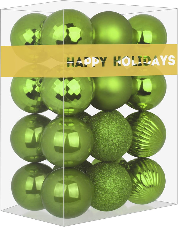 Lime Green 2.5" Christmas Balls, Shatterproof Hanging Ornaments for Tree Decoration, Set of 24pcs