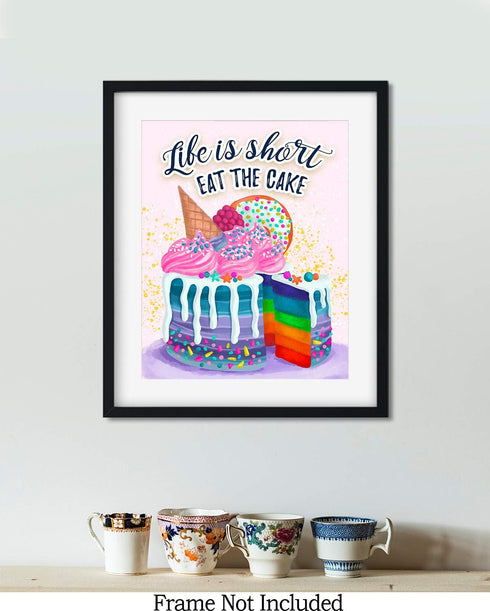 Kitchen Wall Decor, Pink Motivational Cake Dining Room Decor, Inspirational Positive Quotes Wall Art