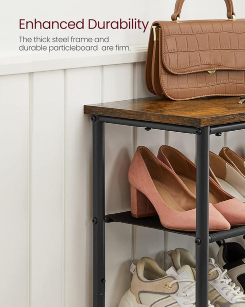 VASAGLE 5 Tier Shoe Rack, Shoe Organizer for Entryway, Holds 12-16 Pairs, with 4 Fabric Shelves, Rustic Brown and Black