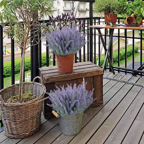 GTIDEA 4pcs Artificial Flowers, Flocked Plastic Lavender Bundle, Fake Plants for Home Kitchen Office Decor