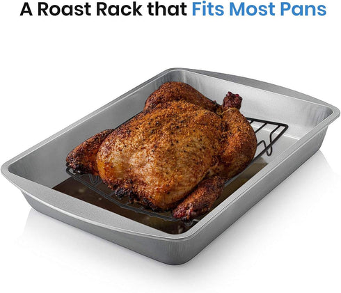 TreeLen Roasting Rack for Roasting Pan, V Shape Non-Stick Wire Rack, 10×8" Black for Cooking and Grilling