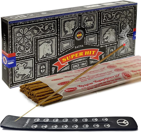 TRUMIRI Incense Stick Holder Bundle with Satya Super Hit Incense Sticks, Pack of 1 (Approx 100 Sticks)