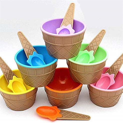 Cartoon Candy Color Ice Cream Bowl with Spoon, Cute Dessert Bowls for Kids, Summer Holiday Party Gifts