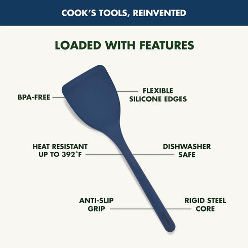 GreenPan Blue Silicone Solid Turner Spatula, Flexible Nonstick Cooking Utensil with Rigid Steel Core