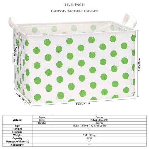 Sea Team Collapsible Canvas Storage Basket with Handles, Waterproof Rectangle Bin, Foldable Closet Organizer, 16.5 x