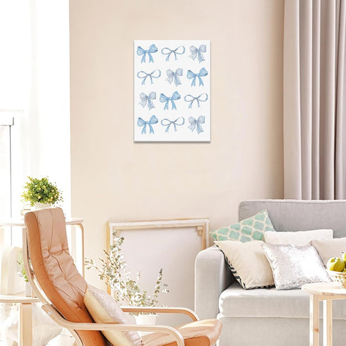 Pnsoien Trendy Blue Bow Canvas Wall Art - Watercolor Light Blue Bow Prints for Bedroom Living Room 12x16in Framed