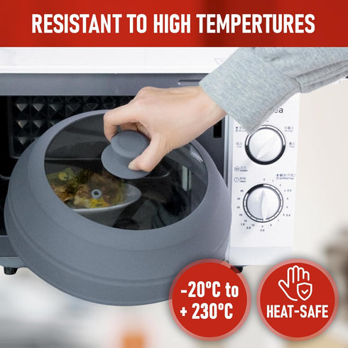 Magnetic Collapsible Microwave Cover, Large 11.8" Tempered Glass & Silicone Lid, Heat Resistant Splatter Guard