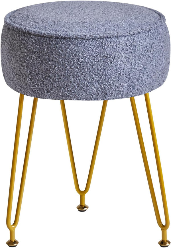 IBUYKE Teddy Velvet Round Footrest Stool Ottoman, Makeup Vanity Stool Side Table,