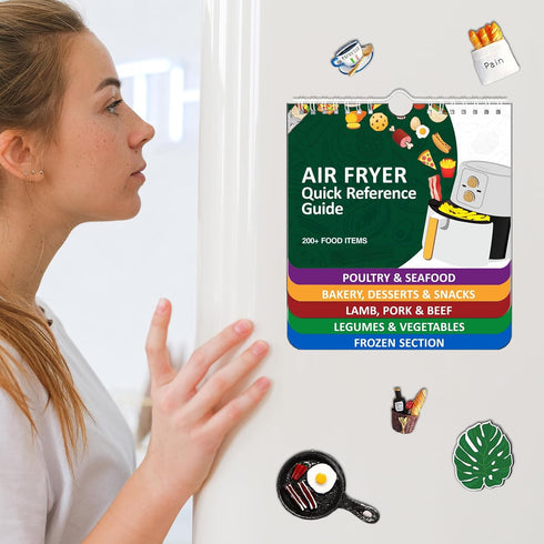 Over 200 Foods Air Fryer Cheat Sheet Magnets - Cooking Guide Booklet, Magnetic Cookbook Set (Air Fryer Accessories)