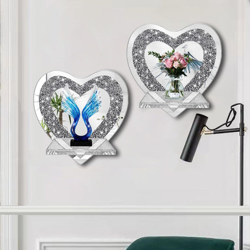 Set 2 ZOLAPI of Crystal Crush Diamond Candle Sconces, Gorgeous Silver Mirrored Wall Sconce, Candle Holder Glass Wall
