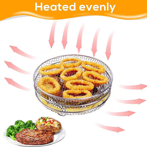 Air Fryer Racks, Three Stackable Dehydrator Racks, 304 Stainless Steel Basket Toast Rack for 4.2-5.8QT Air Fryer