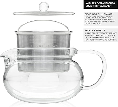 2-in-1 Teabloom Kyoto Tea Kettle and Tea Maker Glass Teapot with Removable Loose Tea Infuser Tea Connoisseur's Choice