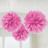 Amscan Fluffy Paper Decorations, 16", Bright Pink, 3 Pcs