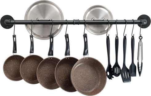 OROPY 38 Inch Pot Bar Rack - Wall Mounted Detachable Pans Hanging Rail with 14 S Hooks, Black
