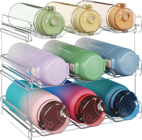 Lifewit Stackable Water Bottle Organizer, Kitchen Pantry Storage for 9 Bottles, Plastic Fridge Wine Racks, 3 Pack