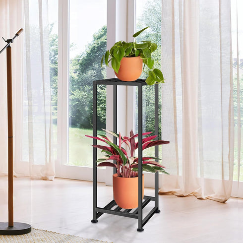 2 LUBORN Plant Stand Indoor Outdoor, Wrought Iron Plant Stands Tier Heavy Duty Metal Pedestal Stand Decorative Flower