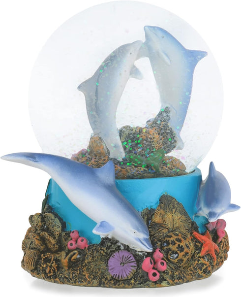 Elanze Designs Coral Reef Dolphin Pod, 100MM Wind Up Musical Glitter Water Snow Globe Decoration