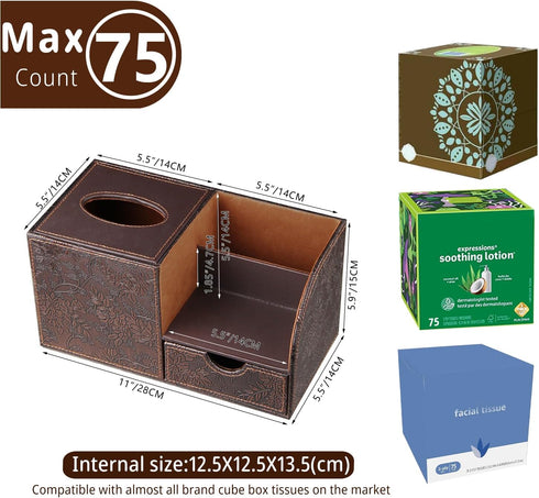 Nightstand Organizer with Tissue Holder, Modern Decorative Cube Tissue Box Cover for Remote Control, Bathroom, Home,