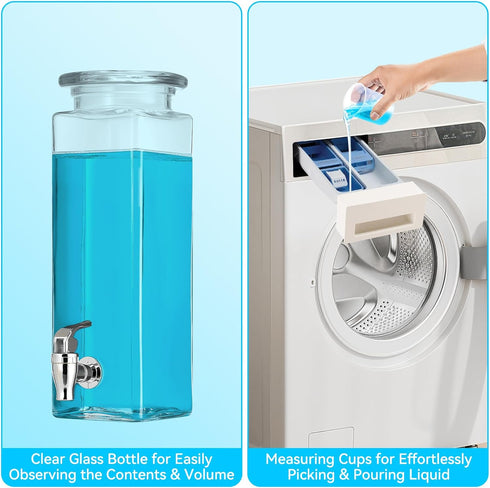SACIOVEE 2 Pack 76oz Glass Laundry Detergent Dispenser with Stand, Laundry Soap & Fabric Softener Dispenser for Laundry